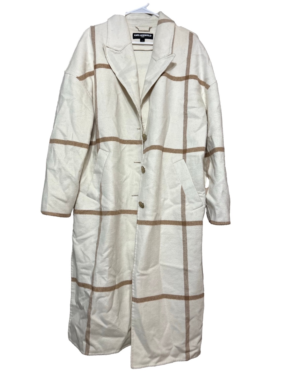 Karl Lagerfeld Cream Coat with Tan Trim